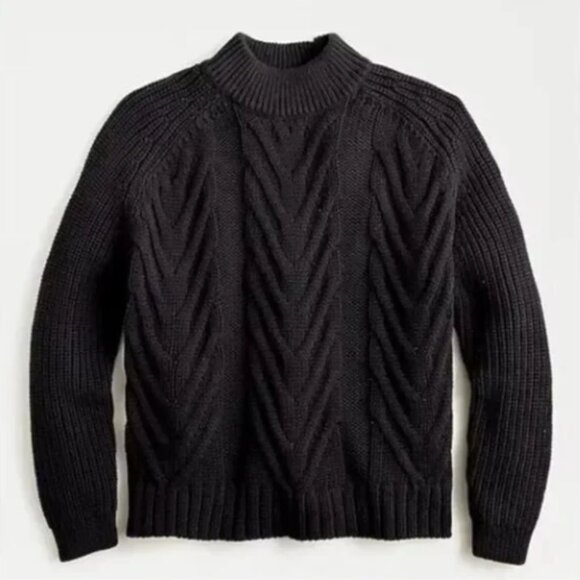 NWT J. Crew Cable Knit Mockneck Sweater in Black - Picture 1 of 5